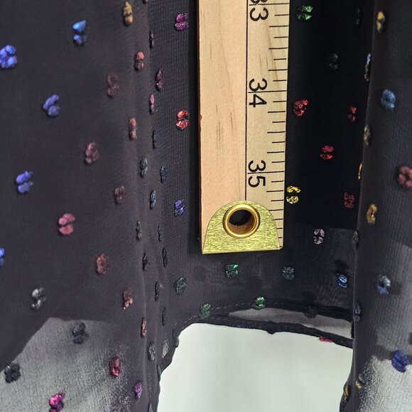 Trina Turk XL Black Rainbow Clip Dot Polkadot Tunic Top Sheer‎ Slit Bell Sleeve - Picture 14 of 15